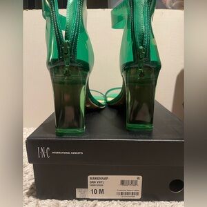 INC International Concepts Green Vinyl Block Heel Sandals with Back Zip